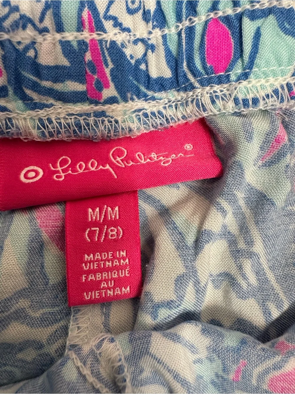 Lilly Pulitzer White Eyelet Tank with Blue & Pink Abstract Athletic Shorts